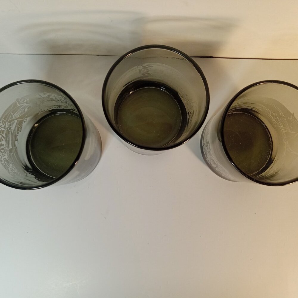 SET OF 3 McDonald's Hawaii High Ball Glasses Smokey Frosted Vintage Libbey - Picture 4 of 5